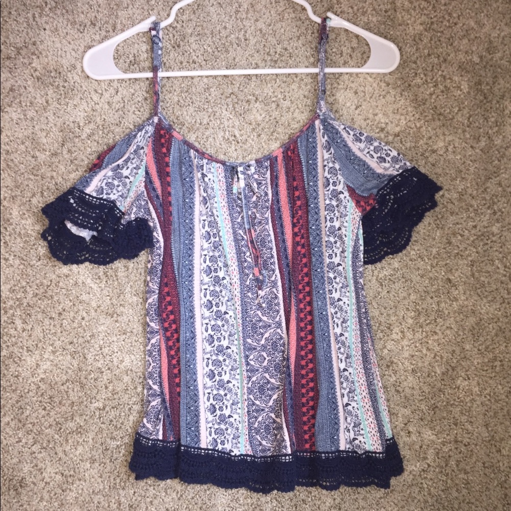 Off The Shoulder Patterned Bohemian Flowy Top